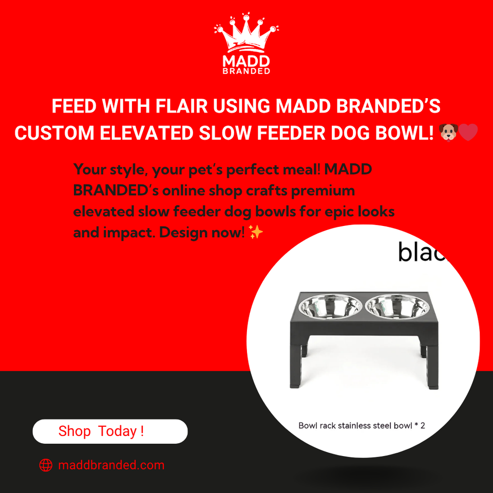 Feed with Flair Using MADD BRANDED’s Custom Elevated Slow Feeder Dog Bowl with 2 Bowls! 🐶❤️