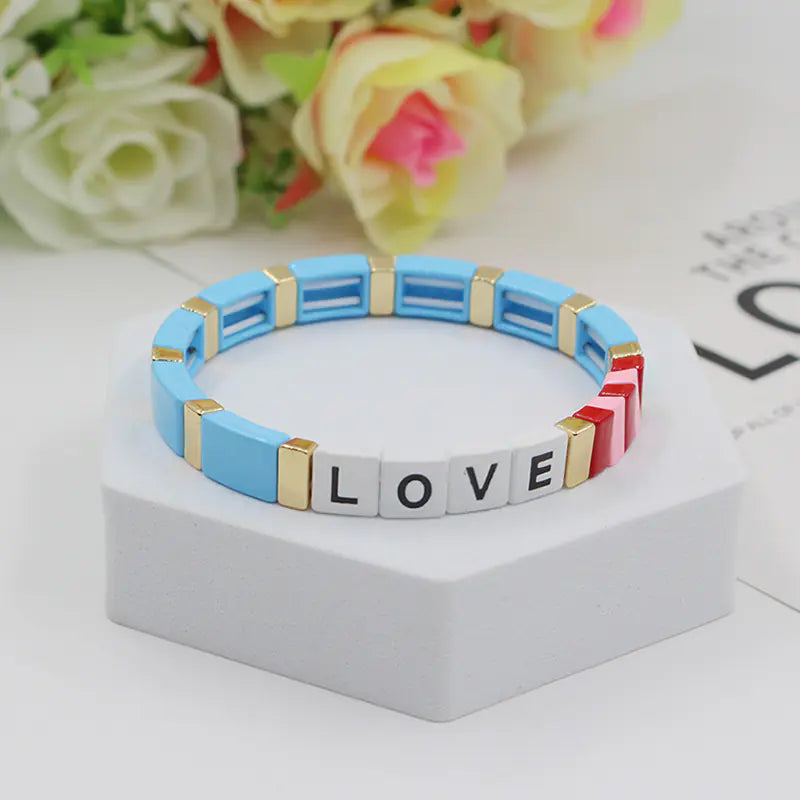 Personalized Bohemian Letter Enamel Elastic Bracelet