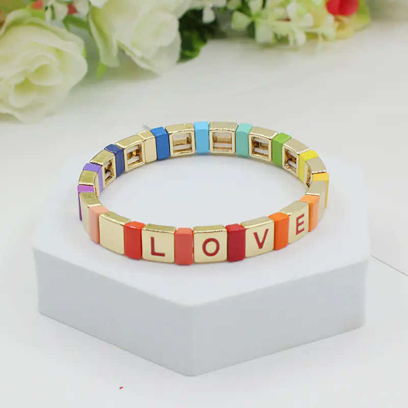 Personalized Bohemian Letter Enamel Elastic Bracelet