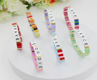 Personalized Bohemian Letter Enamel Elastic Bracelet