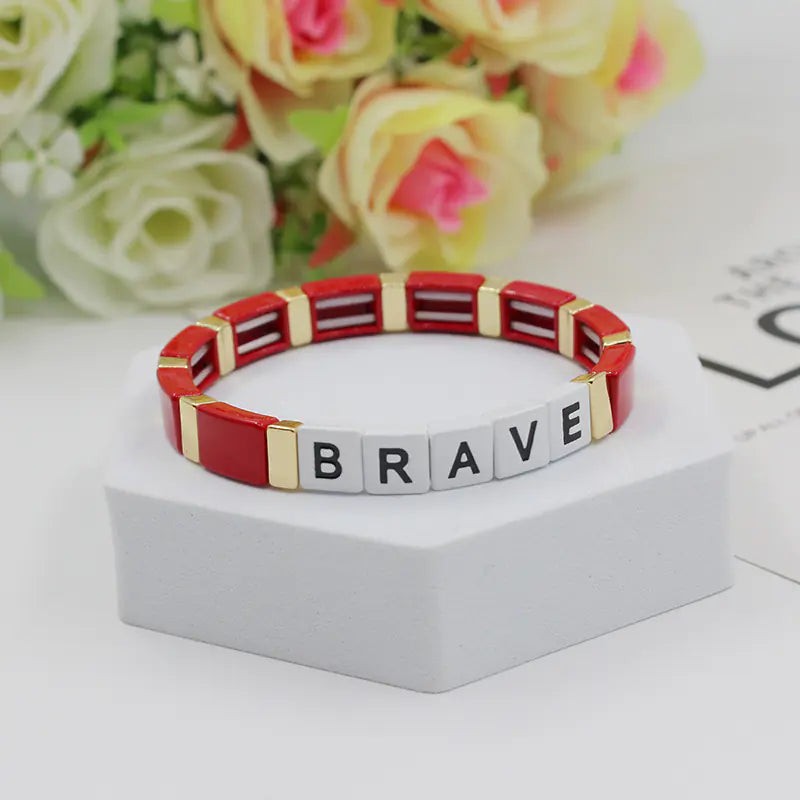 Personalized Bohemian Letter Enamel Elastic Bracelet