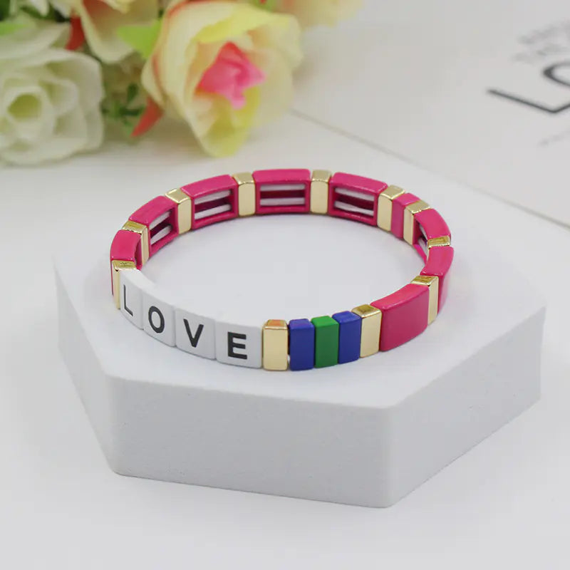Personalized Bohemian Letter Enamel Elastic Bracelet