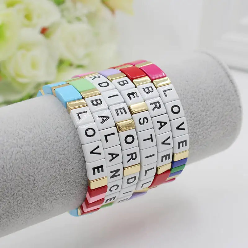 Personalized Bohemian Letter Enamel Elastic Bracelet